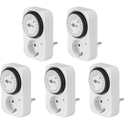 Abbildung von Goobay 55540 Analoge Zeitschaltuhr Steckdose 3500W Mechanische Schaltuhr Zeitschalter für Timer Analog 15 Min. Intervall innen 5er Set