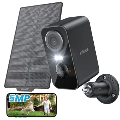 Abbildung von ieGeek 5MP Überwachungskamera Aussen Akku Kabellose, 5200mAh Kamera Überwachung WLAN, PIR Bewegungserkennung, Bunte Nachtsicht, 2 Wege Audio, Spotlights, IP65 wasserdicht （Type C）