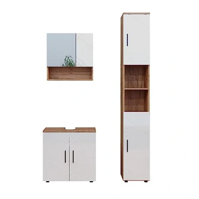 Abbildung von Vicco Badmöbel Set Irma, Eiche/Weiß Hochglanz, 3 Teile, mit Hochschrank, (3 St., er Set)