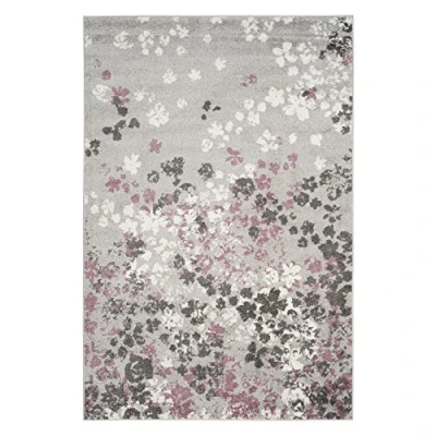 Abbildung von SAFAVIEH Zeitgenössische Teppich für Wohnzimmer, Esszimmer, Schlafzimmer Adirondack Collection, Kurzer Flor, Hellgrau und Lila, 91 X 152 cm