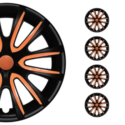 Abbildung von OMAC 4X Radkappen Radzierblenden Radblenden 15&quot; Zoll Stahlfelgen Matt Schwarz Orange