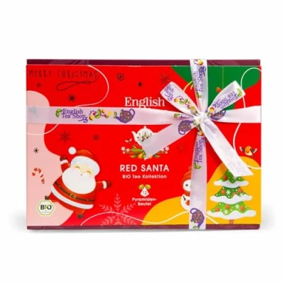Abbildung von ETS Teegeschenk mit Schleife &quot;Red Santa Christmas&quot; BIO Wintertee Set Geschenk Weihnachten Wichtelgeschenk Weihnachtsdeko 12 Pyramidenbeutel