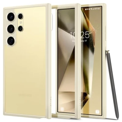 Abbildung von Samsung Galaxy S24 Ultra Hülle Kunststoff Spigen Hard Case/Backcover Handyhülle Beige Shockproof/Stoßfest