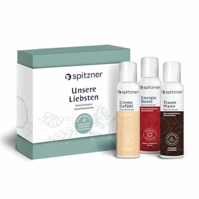 Abbildung von Spitzner Geschenkset &quot;Unsere Liebsten&quot; 3 Duschschäume: CremeGefühl, TraumMann &amp; EnergieBoost Edle Geschenkbox für Pflege Duftmomente