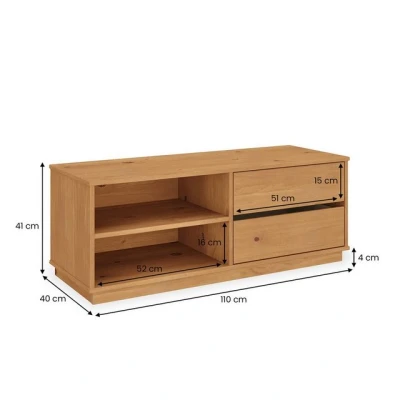 Abbildung von IDIMEX Lowboard MAITE, TV Board 110cm 2 Schubladen und Ablagefach massivholz eichefarben