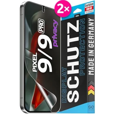 Abbildung von SE® für Pixel 9 Pro / Schutzfolie Privacy Blickschutz Folie 2X Folien im Set aus Deutschland, 9/9 Matte Anti Spy Folie, staubfrei und blasenfrei, Google Sichtschutz