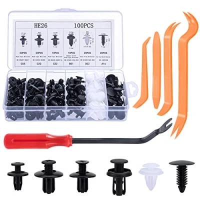 Abbildung von Auto Befestigungsclips Set 6 verschiedene Arten von Türverkleidungsklammern und Universal Stoßstangen Zierleisten Plastikclips, Befestigung Clips, 105 Pcs Car