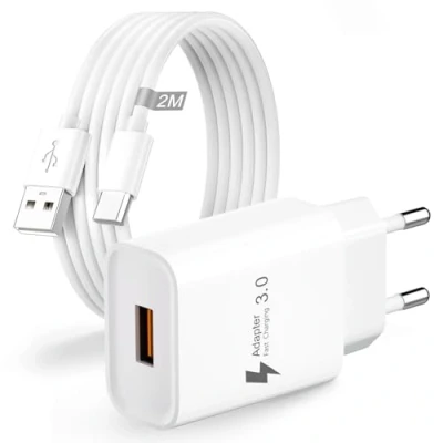 Abbildung von USB Ladegerät 18W Quick Charge 3.0 Ladegerät, C Ladekabel mit Netzteil Stecker Schnellladegerät Ladestecker Netzstecker Handy für Samsung Galaxy S24,S23,S22,S21,S20,S10,S9,Xiaomi