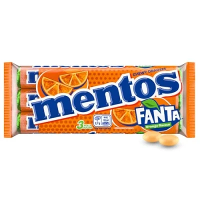 Abbildung von Mentos Fanta Dragees, 3 Rollen Frucht Bonbons mit Original Flavour, Kaubonbons fruchtigem Orangen Limonaden Geschmack (3 à 37,5g)