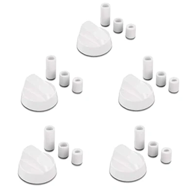 Abbildung von DL pro 5x Universal Drehknopf Set Ø 42mm Drehgriff Knebel mit 6mm und 8mm Adaptern Drehknöpfe Herdknöpfe Knöpfe Schalter für fast alle Herd Kochfeld Backofen Gasherd (weiß)