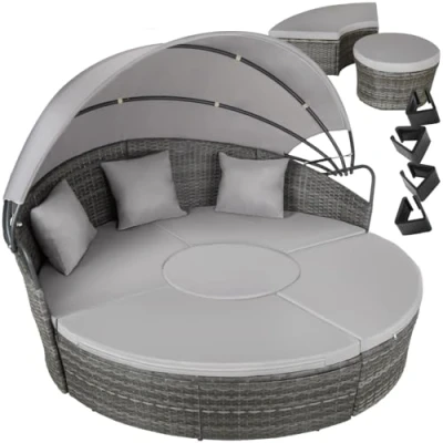Abbildung von tectake® Lounge Muschel Sonneninsel Outdoor wetterfest, Gartenmuschel, Sonnenliege 2 Personen und mehr, multifunktionales Terrasse oder Balkon Möbel, Gartenliege wetterfest grau