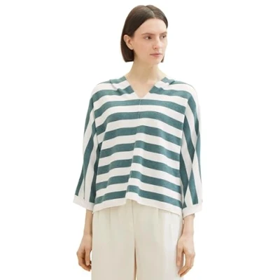 Abbildung von TOM Tailor Gestreifter Kapuzenpullover, Damen, Größe: Large, Green melange knit stripe