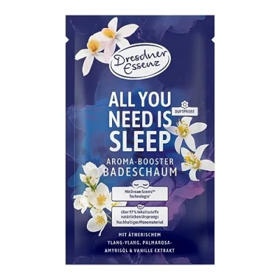 Abbildung von Dresdner Essenz Schaumbad All you need is sleep Florales Entspannungsbad mit Palmarosaöl und Westindischem Sandelholzöl Entspannendes Mandelöl Vanilleextrakt zur Erholung Vegan 500ml