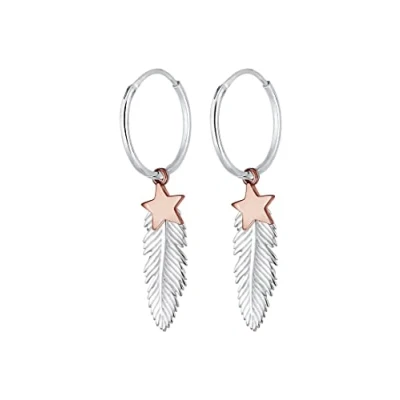 Abbildung von Elli Ohrringe Damen Creole Stern Feder Astro Bi Color Boho in 925 Sterling Silber