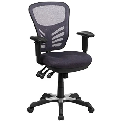 Abbildung von Flash Furniture Bürostuhl, ergonomisch, mit Mesh Rückenunterstützung, geformtem und höhenverstellbarem Sitz 3 Paddelsteuerungen, Dunkelgrau