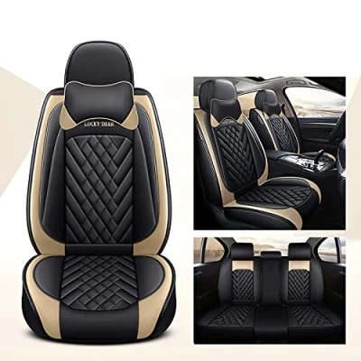 Abbildung von Eunncu Autositzbezüge komplettes Set Universal in Stylish Design Schonbezüge für Vordersitze und Rückbank Auto Sitzbezüge Airbag Kompatibel Premium Wasserdicht Sitzbezug, Gold