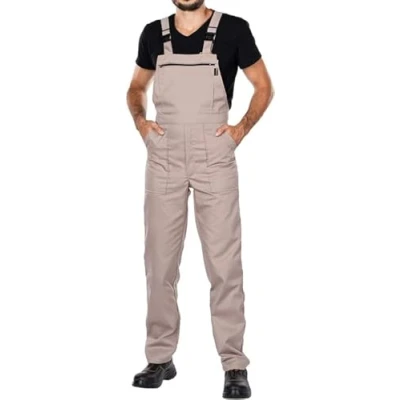 Abbildung von Mazalat Lange Latzhose mit Multifunktionstaschen Berufsbekleidung für Handwerker, Maurer, Dachdecker, Schreiner, Elektriker und viele andere Hohe Qualität Made in EU, Beige, M
