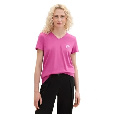 Abbildung von TOM TAILOR Damen Basic T Shirt mit Stickerei, lush orchid, S