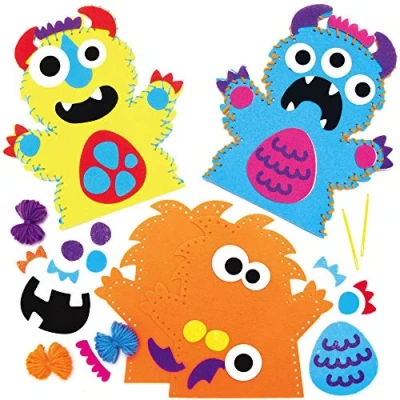 Abbildung von Baker Ross AX244 Monsterstrauß Handpuppen Sets, 4 Stück, Geschichtenerzählen, Kunst und Handwerk für Kinder, ideal Partys, Schulen Schlafensgeschichten