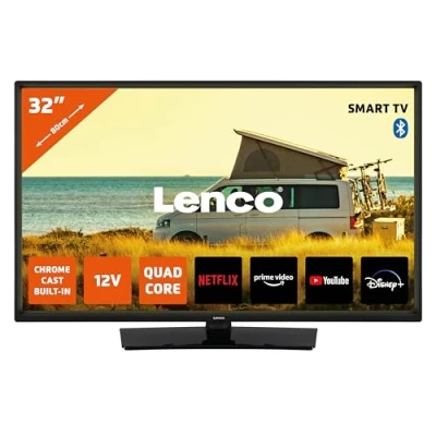 Abbildung von Lenco LED 3263BK (V2) 32 Zoll Android Smart TV schwarz Brillante Bilder, Flexibles Streaming &amp; Integrierter Chromecast HD Ready, HDR, WLAN, Bluetooth Ideal für Zuhause und Unterwegs