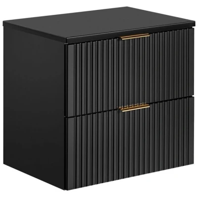 Abbildung von Lomadox Waschbeckenschrank ADELAIDE 56 BLACK schwarz mit gerillter Front 60,6/59,2/46,5 cm