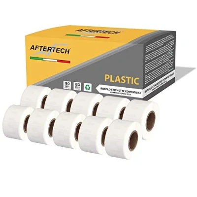 Abbildung von Aftertech 10 x 99010P 28 89 mm Rollen wasserdichte Kunststoff Etiketten, kompatibel (130 Etiketten/Rolle = 1300 insgesamt) für Dymo LabelWriter 99010PLA