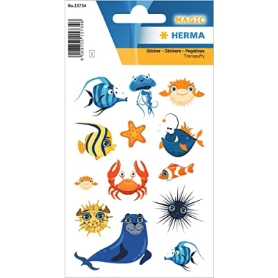 Abbildung von HERMA 15734 Aufkleber Meerestiere klein, 13 Stück, Tiere Sticker mit Seelöwe Robbe Fisch Krabbe Krebs Motiv, Kinder Etiketten für Fotoalbum Tagebuch Poesiealbum Scrapbooking Geburtstag Deko Briefe DIY