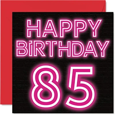 Abbildung von Lustige Geburtstagskarte zum 85. Geburtstag für Männer und Frau Neon Glow Happy Birthday Karte Papa Mama Großvater Opa Oma Onkel Tante, 145 mm x Grußkarten,