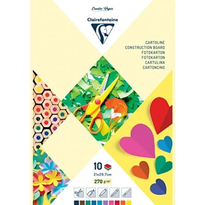 Abbildung von Clairefontaine 97344C Block mit 10 Blatt farbiges Fotokarton, ideal für Bastelprojekte und DIY, DIN A4 21x29,7cm, 270g farbig sortiert, 1 Stück