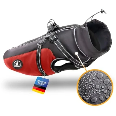 Abbildung von Tierhood Regenmantel Hund Hunderegenmantel Wasserdicht Hundemantel für kleine Hunde Reflektierende Regenjacke inklusive Geschirr Rot