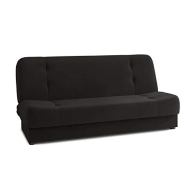 Abbildung von Schlafsofa Sena Sofa mit Schlaffunktion, Velours Stoff, Bettsofa Bettkasten, Couch, Sofagarnitur, Couchgarnitur (Schwarz (Manila 18))