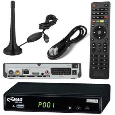 Abbildung von netshop 25 Set: Comag SL65T2 DVB T2 Receiver (3 Monate FREENET TV) + HDMI Kabel, HDTV, PVR Ready, HD USB Mediaplayer, &amp; SCART Ausgang, schwarz
