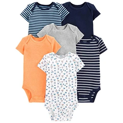 Abbildung von Simple Joys by Carter&#039;s Baby Jungen Short Sleeve Bodysuit Body, Mehrfarbig/Segelboote/Streifen, 0 Monate (6er Pack)