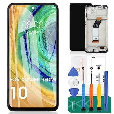 Abbildung von Ersatzbildschirm für Xiaomi Redmi 10, LCD Display 10 Digitizer Assembly 21061119AG Reparatursets (mit Rahmen, schwarz)