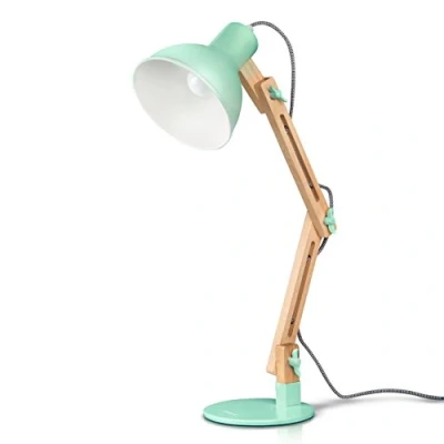 Abbildung von Tomons LED Schreibtischlampe Leselampe im Klassichen Holz Design, fest integriert, Tageslichtweiß, skandinavischer Stil