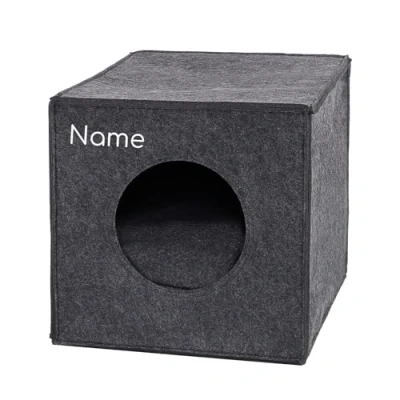 Abbildung von lionto Katzenhöhle aus stabilem Filz passend für Kallax Regale &amp; andere Regalsysteme, 33x37x33 cm, Katzenbett faltbar in Würfelform, mit gemütlichem Liegekissen, dunkelgrau (Namensaufdruck)