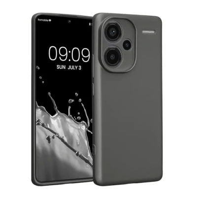 Abbildung von kwmobile Handyhülle kompatibel mit Xiaomi Redmi Note 13 Pro+ 5G / Pro Plus Hülle weiche Silikon Case metallisch schimmernd in Metallic Grau