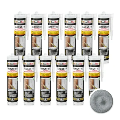 Abbildung von Isolbau Zement Fix 12 x 300 ml Betongrau Express Reperaturmörtel Dichtungsmasse für Fugen &amp; Risse im Innen Außenbereich, Kartusche