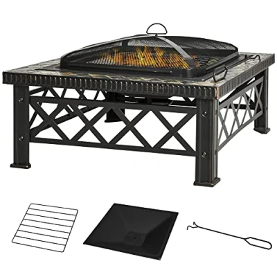 Abbildung von 3 in 1 Feuerschale Feuerkorb Feuerstelle mit Funkenschutz Schwarz 76 x 47 cm