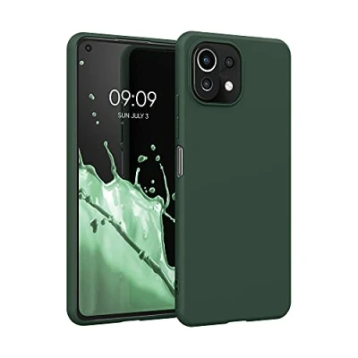 Abbildung von kwmobile Hülle kompatibel mit Xiaomi 11 Lite (5G) NE/Mi weiches TPU Silikon Case Cover geeignet für kabelloses Laden Moosgrün