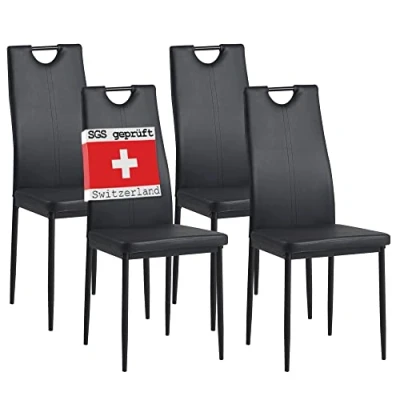 Abbildung von Albatros International Esszimmerstuhl Esszimmerestuhl Küchenstuhl SALERNO, Kunstleder Bezug (4er Set, Schwarz), edles Italienisches Design, Polsterstuhl, hohe Belastbarkeit, Modern