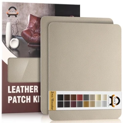Abbildung von Leder Reparatur Set Elfenbeingrau,OAZ Kunstleder Selbstklebend 28 x 21 cm 2er,Kunstleder Reparaturset Patch Selbstklebende Lederflicken für Autositze Möbel Sofa Taschen