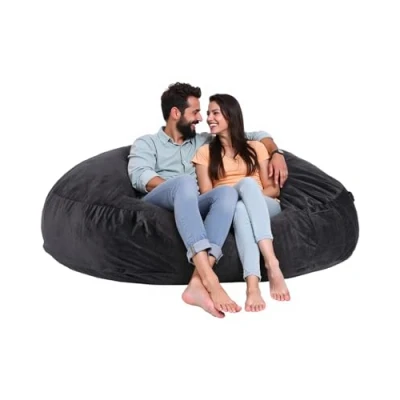 Abbildung von VEVOR Sitzsack Sitzkissen Bean Bag mit Abnehmbarem Bezug Schwarz Erwachsene Rund