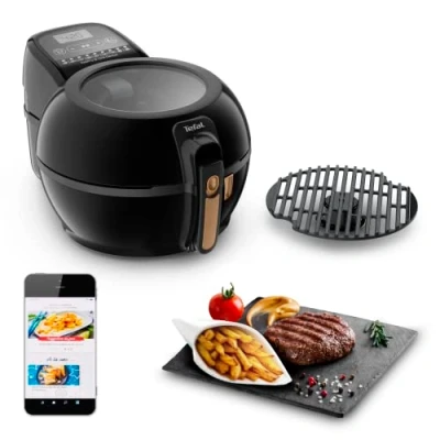Abbildung von Tefal ActiFry &amp; Grill Genius Heißluftfritteuse, inkl. Grillrost, automatischer Rührarm, 9 aut. Kochprogramme, Kapazität 1,2 kg, gesundes Frittieren ohne Öl, digitales Rezeptbuch, schwarz, FZ7758