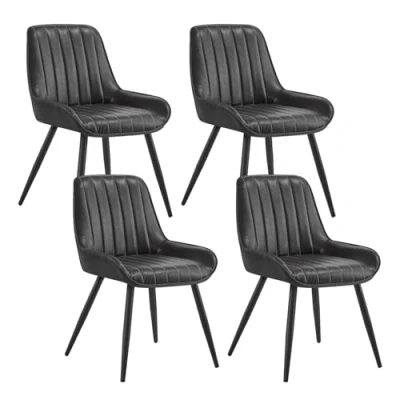 Abbildung von Lestarain Esszimmerstühle 4er Set, Retro Küchenstühle Polsterstuhl Wohnzimmerstühle Sitzfläche Aus PU Retrostuhl mit Metallbeine Besucherstuhl Stuhl für Esszimmer Wohnzimmer Küche Schwarz