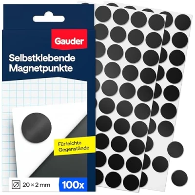 Abbildung von GAUDER Magnetpunkte selbstklebend (100 Stück) Ø 20 mm runde Klebemagnete mit starker Haftkraft Magnetsticker für Schule &amp; Büro Flache, selbstklebende Magnete