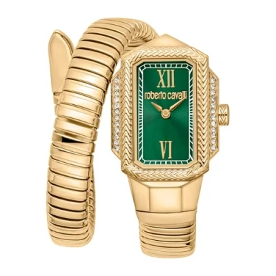 Abbildung von Goldene Schlange mit grünem Zifferblatt Edelstahl Uhr