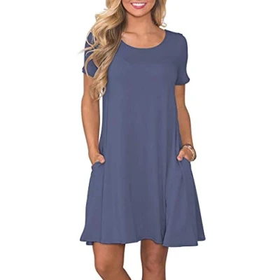 Abbildung von AUSELILY Damen Kleider Sommer Kurzarm Shirtkleider Kurz Sommerkleider Leicht Freizeitkleid mit Taschen