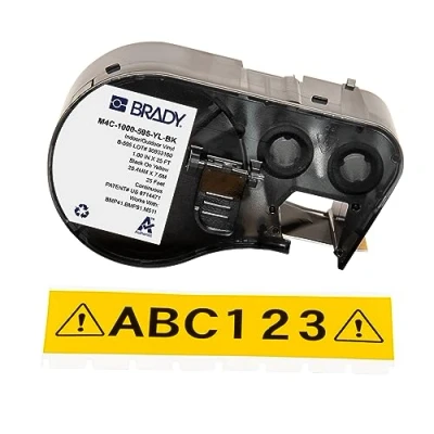 Abbildung von Brady Vinyl Etikettenband für Etikettendrucker BMP41/BMP51/BMP53/M511 Klebeetiketten Schwarz auf Gelb (25,40 mm (B) x 7,62 m (L)) M4C 1000 595 YL BK