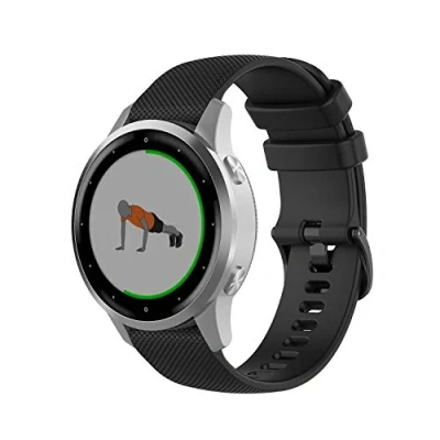 Abbildung von Yikamosi Kompatibel mit Garmin Vivoactive 4S Armband,18MM Schnellverschluss Weiches Silikon rostfreiem Metallverschluss Ersatzbänder für 4S/Vivomove 3S,Schwarz